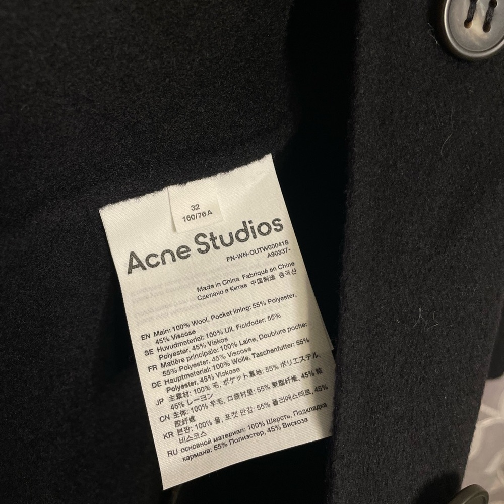 Acne Studios Orea Belted Wool Coat Black - Picture 8 of 8